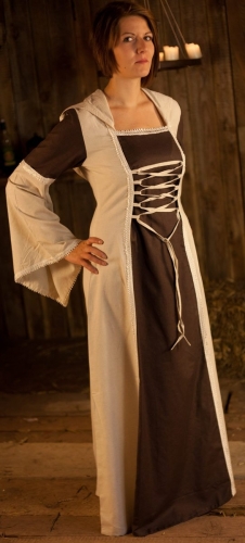 BRES Mittelalterkleid mit Schnrung und Kapuze - Gre: Einheitsgre - Farbe: weinrot/natur