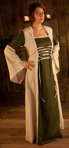 BRES Mittelalterkleid mit Schnrung und Kapuze - Gre: Einheitsgre - Farbe: grn/natur