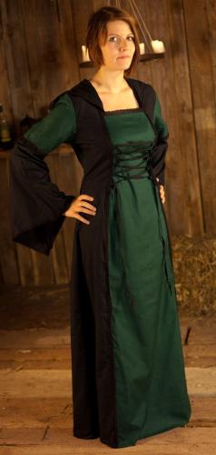 BRES Mittelalterkleid mit Schnrung und Kapuze - Gre: Einheitsgre - Farbe: grn/schwarz