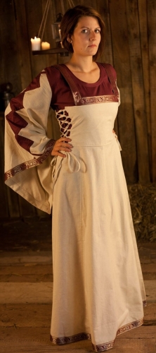 BRES Mittelalterkleid Zweilagen-Look - Farbe: natur/weinrot - Gre: Einheitsgre