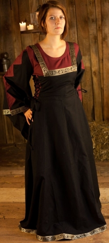 BRES Mittelalterkleid Zweilagen-Look - Farbe: schwarz/weinrot - Gre: Einheitsgre