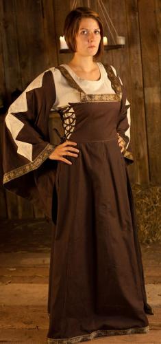 BRES Mittelalterkleid Zweilagen-Look - Gre: Einheitsgre - Farbe: dunkelbraun/natur