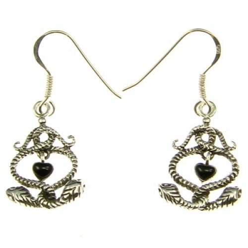 MEGALITH Silber Ohrhnger Schlangen mit schwarzem Herz