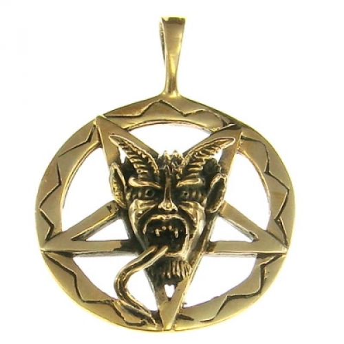 MEGALITH Bronzeanhnger Pentagramm mit Satansfratze