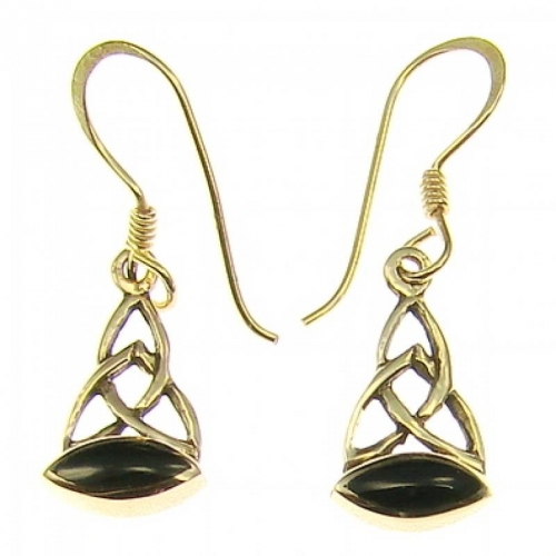 MEGALITH Bronze-Ohrhnger Triquetta mit schwarzem Stein