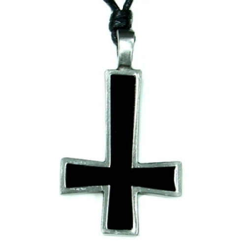 MEGALITH Zinnanh�nger Kreuz Spitze unten - Farbe: schwarz