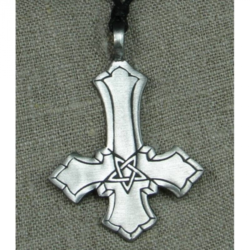 MEGALITH Zinnanh�nger Kreuz Spitze unten mit Pentagramm