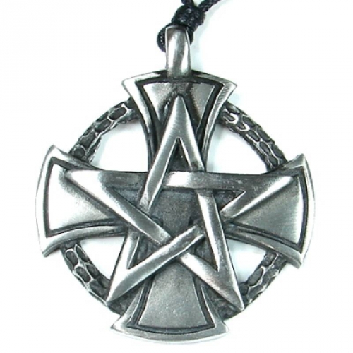 MEGALITH Zinnanh�nger Pentagramm auf Kreuz