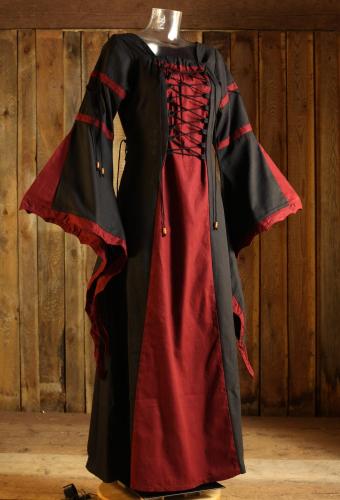 IMEX-MODEN Mittelalterkleid Baumwolle - Farbe: schwarz/weinrot - Gr��e: S