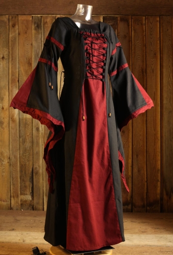 IMEX-MODEN Mittelalterkleid Baumwolle - Farbe: schwarz/weinrot - Gr��e: M