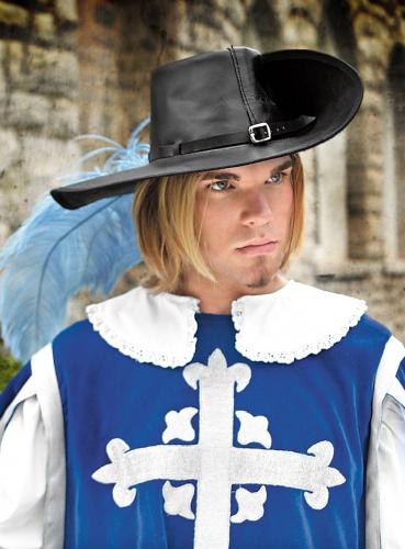 SUPREME REPLICAS Schwarzer Lederhut mit gebogener Krempe und Feder - Gre: L