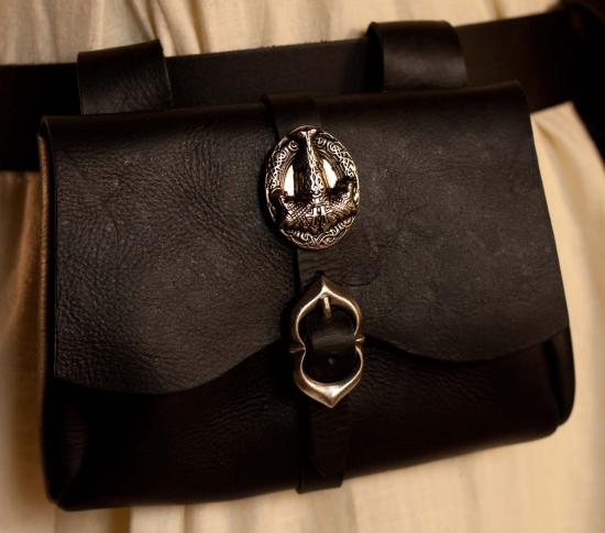 ERZFEINDCOM Schwarze mittelalterliche Ledertasche Mjlnir