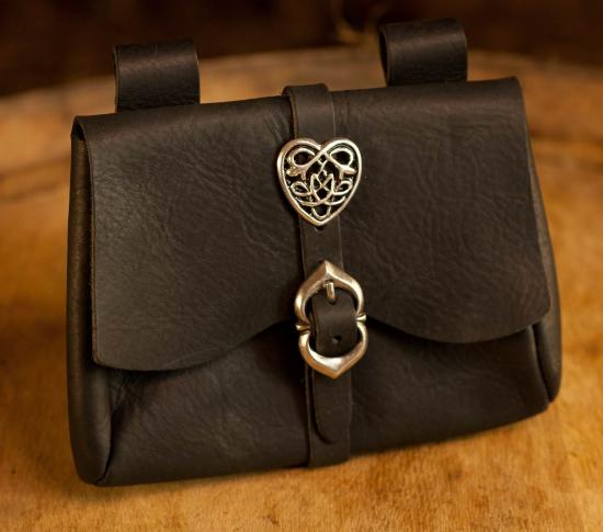 ERZFEINDCOM Schwarze mittelalterliche Ledertasche Claddagh
