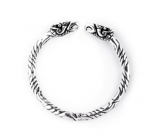 WINDALF Wikingerarmreif fr Mnner mit Rabenkpfen, Silber