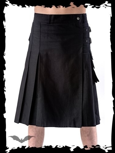 QUEEN OF DARKNESS Schwarzer Kilt mit Schnallen und Seitentasche - Gre: M
