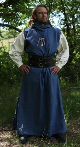 LARP FASHION KLEIDER Lange blaue Leinen-Tunika mit Kapuze - Gre: L/XL