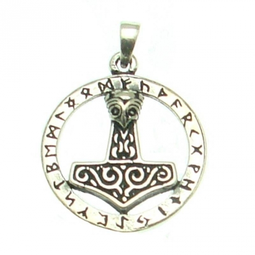 MEGALITH Silberanhnger Thorshammer im Runenkreis