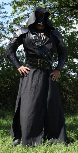 LARP FASHION KLEIDER Lange schwarze Weste mit Kapuze - Gre: L/XL