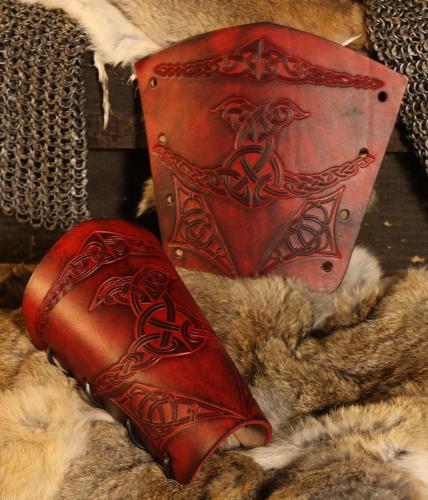 STICKMASCHINE Leder-Armschienen mit Prgung - Farbe: rot