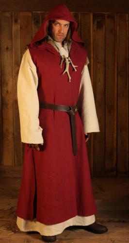 LARP FASHION KLEIDER Lange weinrote Leinenweste mit Kapuze - Gr��e: S/M