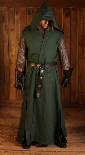 LARP FASHION KLEIDER Lange gr�ne Weste mit Kapuze - Gr��e: S/M