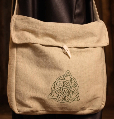 STICKMASCHINE Mittelalterliche Tasche mit Stickerei Triquetra - Farbe: natur