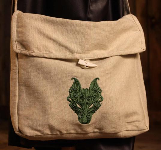 STICKMASCHINE Mittelalterliche Tasche mit Wolf-Stickerei - Farbe: schwarz
