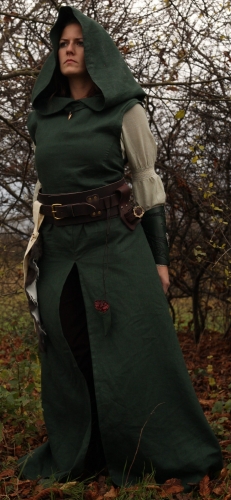 LARP FASHION KLEIDER Damen Leinen-Tunika mit Kapuze - Gre: S/M