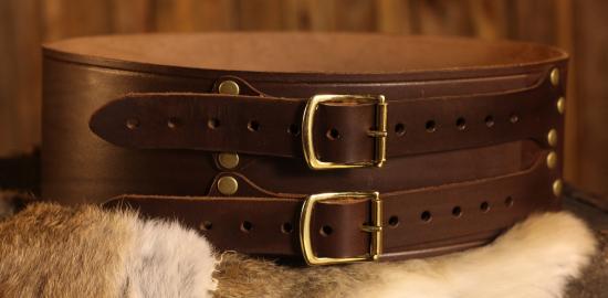 STICKMASCHINE Breitgrtel aus Leder, 10cm - Farbe: dunkelbraun - Gre: XS
