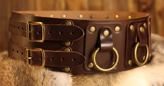 STICKMASCHINE Breitgrtel aus Leder, 10cm, mit Ringen - Farbe: dunkelbraun - Gre: XS