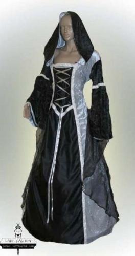 LARP FASHION KLEIDER Mittelalterkleid Halloween silber/schwarz - Gre: M
