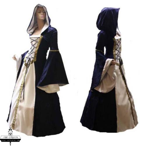 LARP FASHION KLEIDER Mittelalterkleid dunkelblau/wei - Gre: S