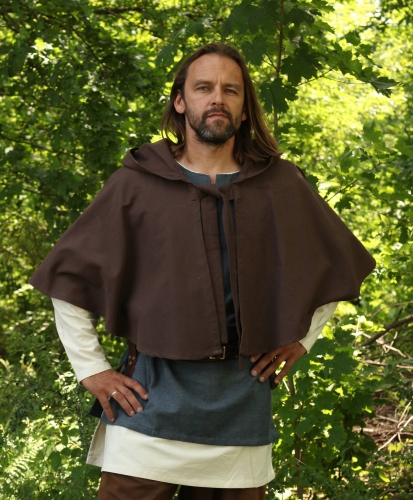 LARP FASHION CAPES Gugel aus Baumwolle mit langer Kapuze - Farbe: dunkelbraun