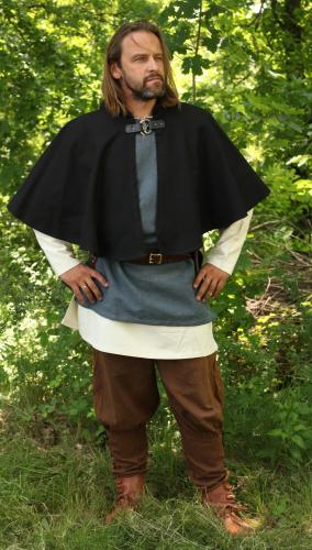LARP FASHION CAPES Gugel mit runder Kapuze und Wolfskopfschlie�e - Farbe: schwarz