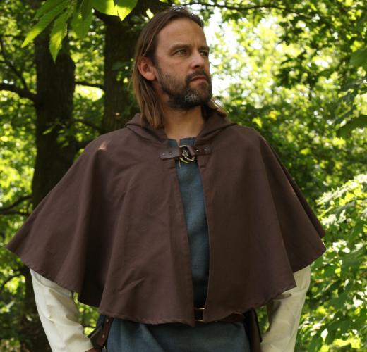 LARP FASHION CAPES Gugel mit langer Kapuze und Wolfskopfschlie�e - Farbe: dunkelbraun