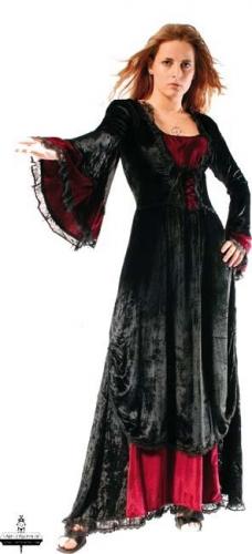 B�RES Gothic-Samtkleid - Gr��e: L/XL - Farbe: schwarz/weinrot