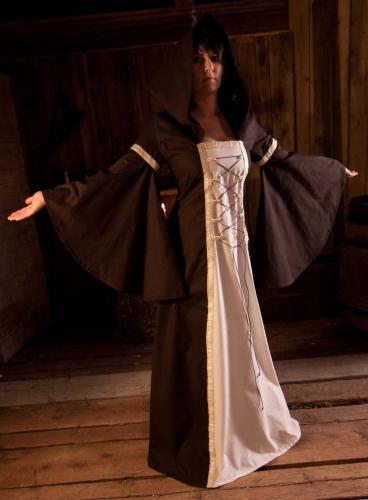 LARP FASHION KLEIDER Mittelalterkleid Baumwolle braun/natur - Gre: XS
