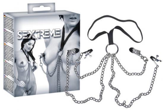 Sextreme Zaumzeug mit Halsriemen - Farbe: silber