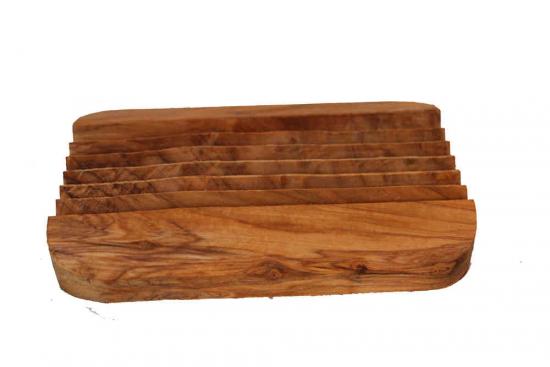 Seifenschalen aus Olivenholz - Typ: geriffelt, eckig (13x9cm)