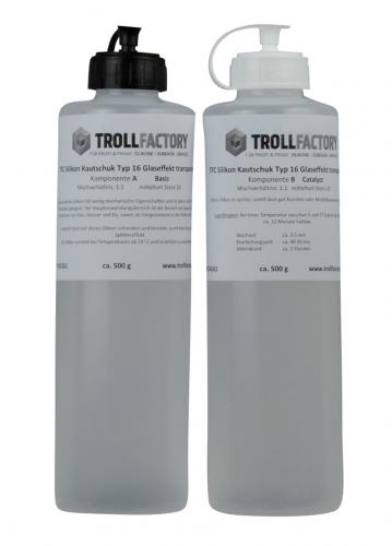 Trollfactory TFC Silikon Kautschuk Typ 16 glasklar Shore 20 1:1 1kg Ice Glas Special Effect