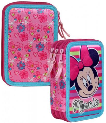 Disney Federmppchen + Stifte + Schere + Lineal + Zubehr 3 Fcher Schulmppchen - Typ: Minnie Mouse (Rosa-trkis)