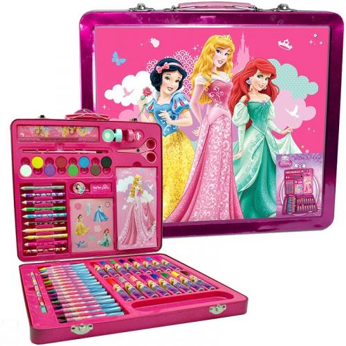 Disney PRINCESS Koffer + Stifte + Schere + Lineal + Stempel 60 Teile Malset Bastelset