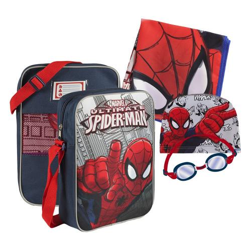 Marvel SPIDER-MAN Schimmbad Set Tasche + Badetuch + Badekappe + Schwimmbrille Spiderman Strand