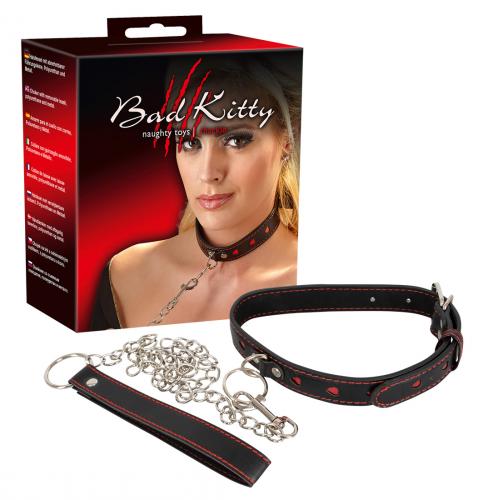Bad Kitty Halsfessel und Leine - Farbe: schwarz