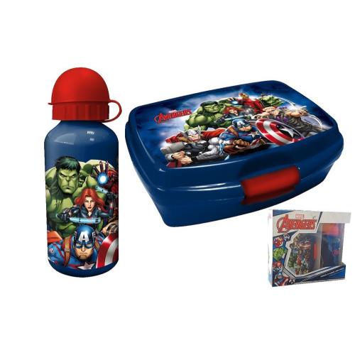 Brotdose mit Aluminium Trinkflasche - Auswahl: Avengers (Aluflasche)
