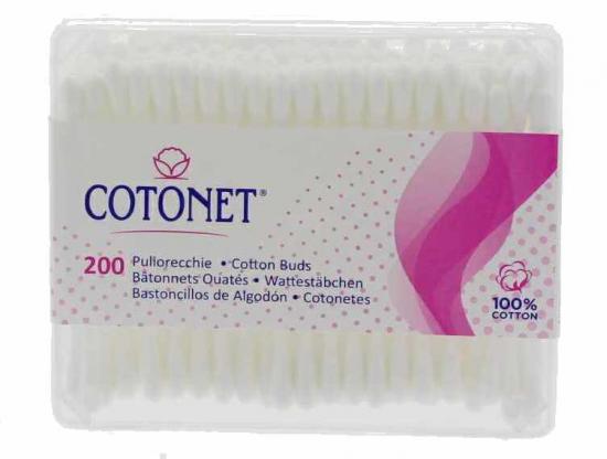 Cotonet Wattestbchen 200er Eckdose transparent Wattetrger Ohrenstbchen Pflegestbchen