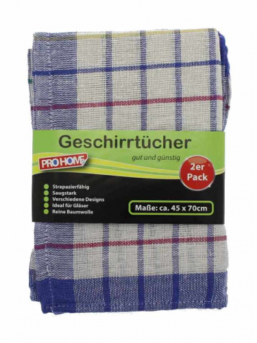 Pro Home Geschirrtuch 2er 45x70cm 100% Baumwolle BILD - Auswahl: Blau