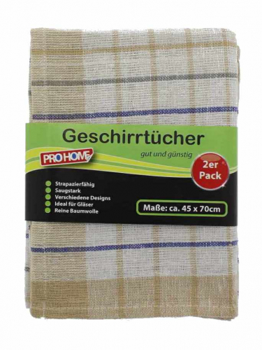 Pro Home Geschirrtuch 2er 45x70cm 100% Baumwolle BILD - Auswahl: Gelb