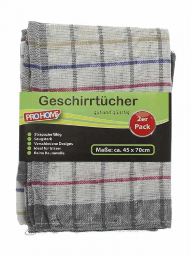 Pro Home Geschirrtuch 2er 45x70cm 100% Baumwolle BILD - Auswahl: Grau