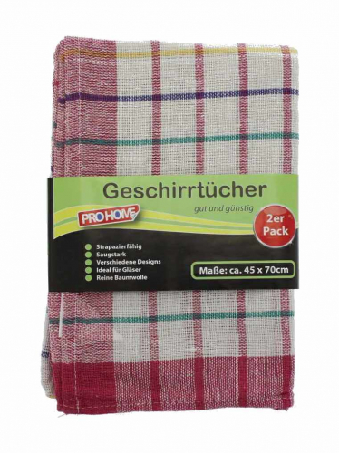 Pro Home Geschirrtuch 2er 45x70cm 100% Baumwolle BILD - Auswahl: Rot